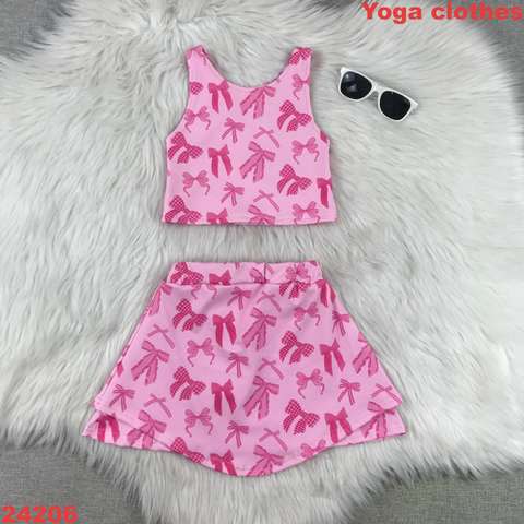 Pink Bow Pattern Sleeveless Top and Skirt Set