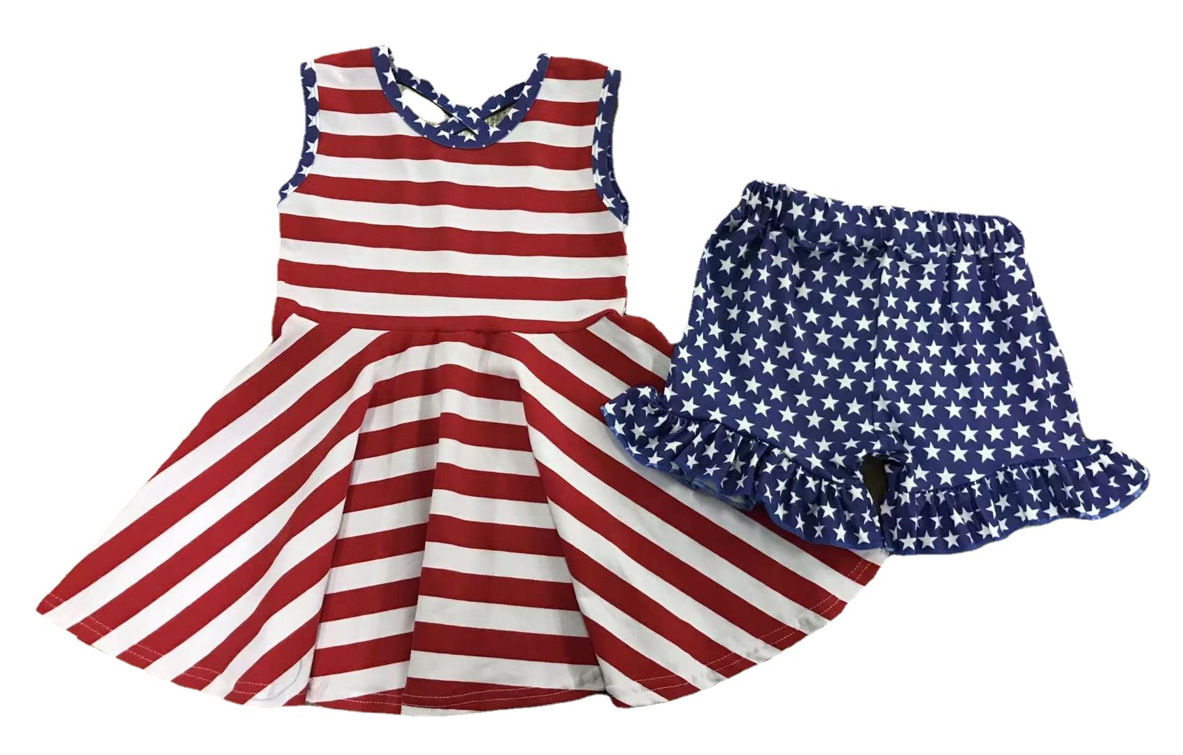 Patriotic Sleeveless Striped Top and Star Shorts Set