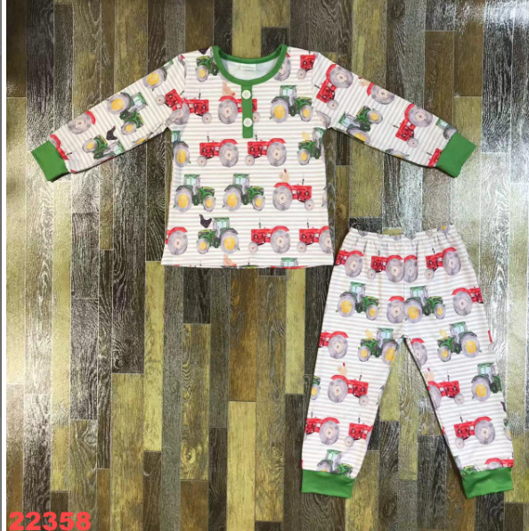 Children's Tractor Print Long Sleeve Pajama Set