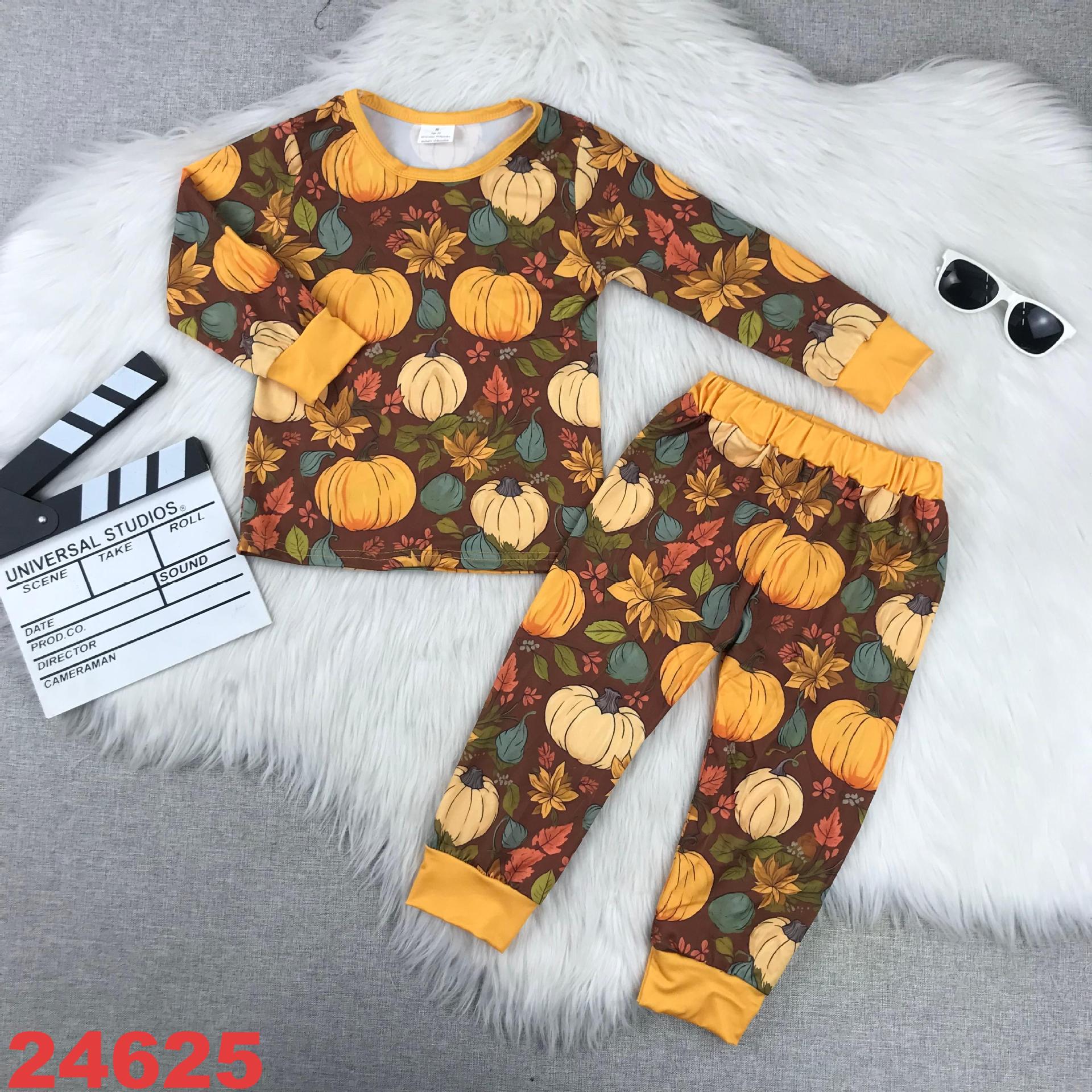 Autumn Themed Long Sleeve Pumpkin Print Children's Wear Set