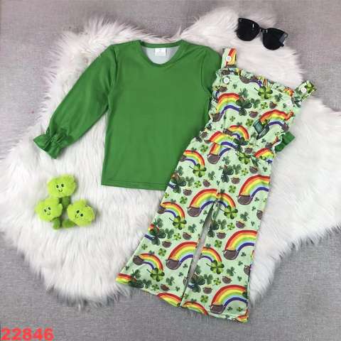 Kids' Long Sleeve Green Rainbow Print Outfit
