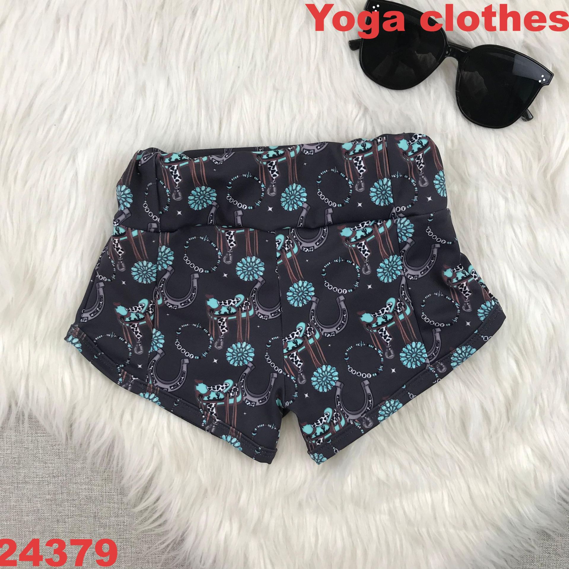 Kids Yoga Shorts with Horseshoe and Floral Pattern