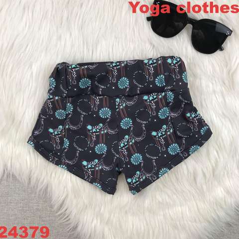 Kids Yoga Shorts with Horseshoe and Floral Pattern