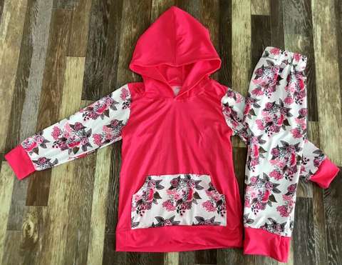 Floral Long Sleeve Hoodie and Pants Set for Girls