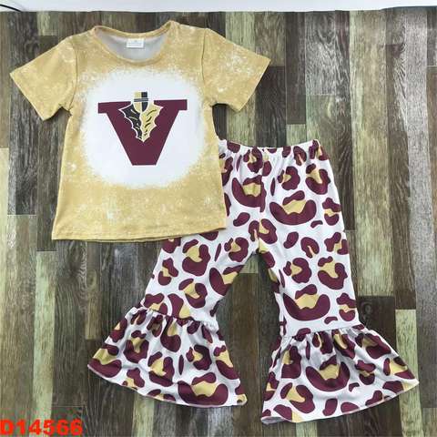 Children's Yellow Top and Printed Bell-Bottom Pant Set