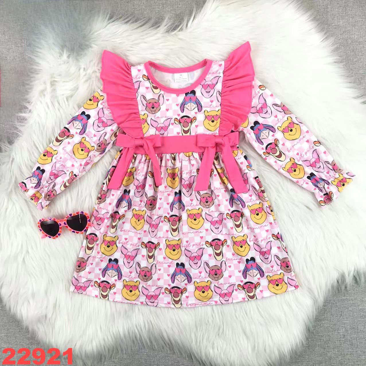 Girls' Long Sleeve Cartoon Print Dress
