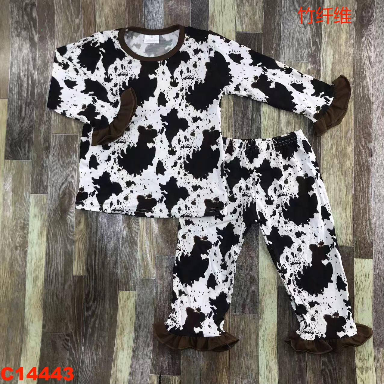 Cow Print Long Sleeve Ruffle Set for Kids