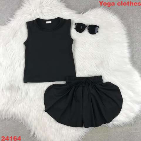 Children's Black Yoga Tank Top and Skirt Set