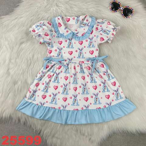 Girls' Bunny Print Short Sleeve Dress