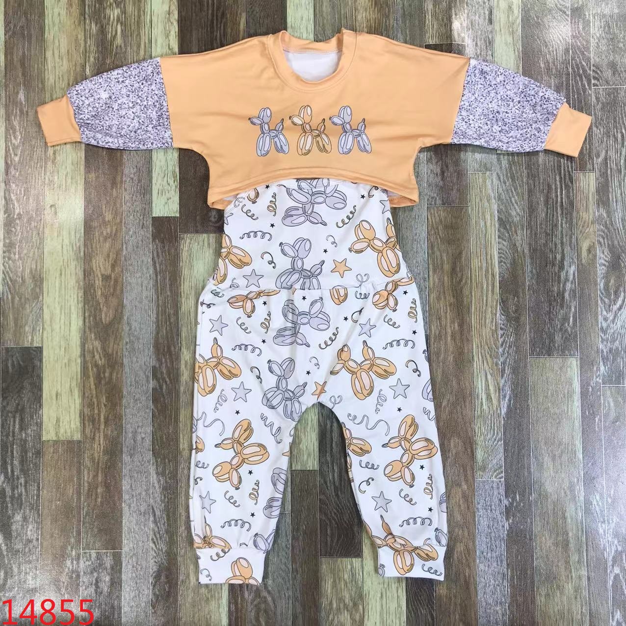 Balloon Print Long Sleeve Romper Set