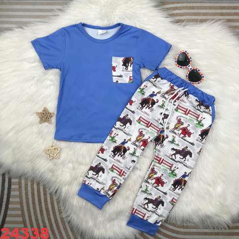 Children's Short Sleeve Set with Printed Pants