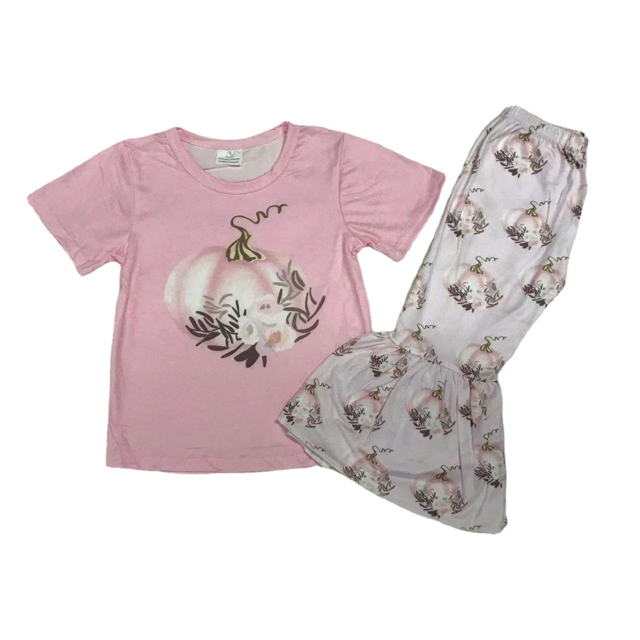 Pink Pumpkin-Themed Short Sleeve Set