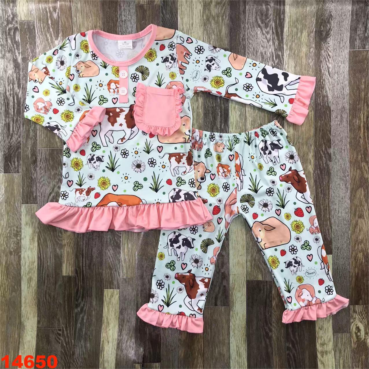 Farm-Themed Long Sleeve Ruffled Kids Pajama Set
