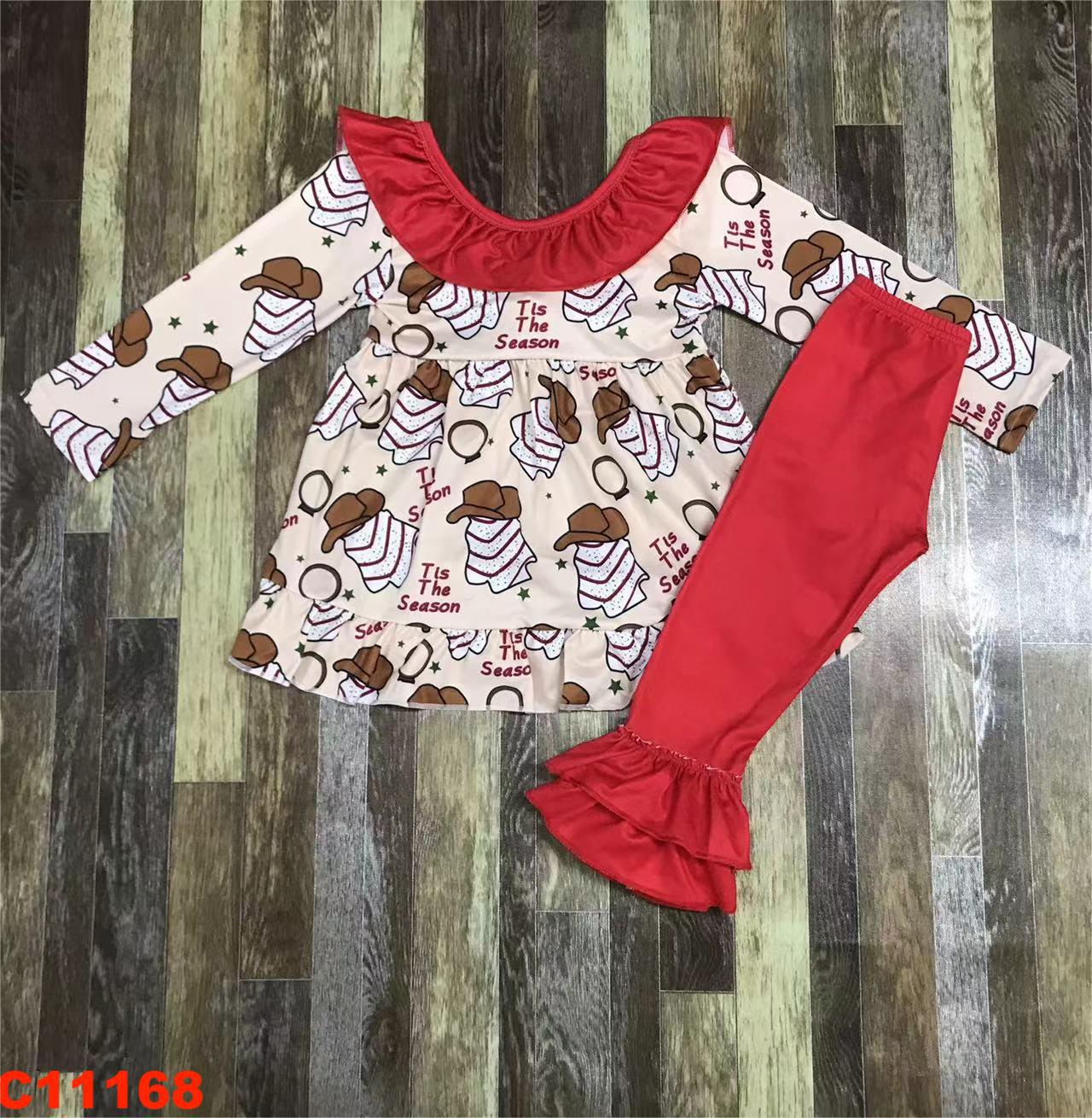 Festive Long Sleeve Top and Ruffle Bottom Set for Kids