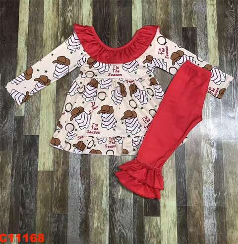 Festive Long Sleeve Top and Ruffle Bottom Set for Kids
