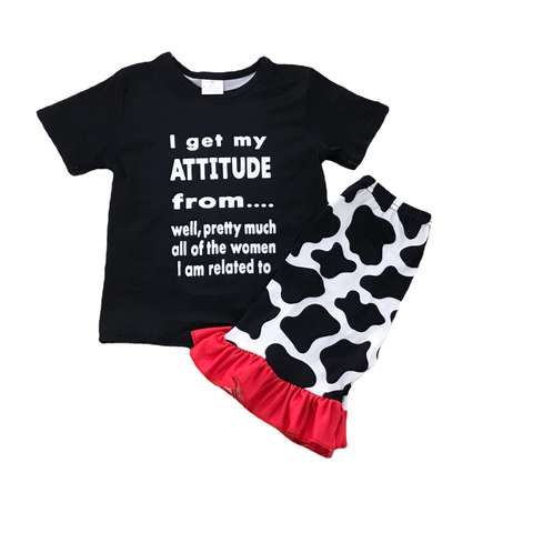 Attitude Cow Print Short Sleeve Set