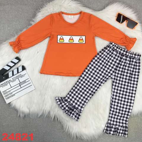 Children's Long Sleeve Top and Pants Set with Candy Corn Design