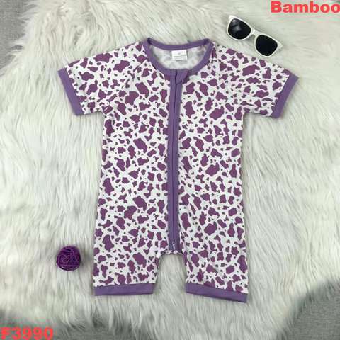 Purple Cow-Print Short Sleeve Romper