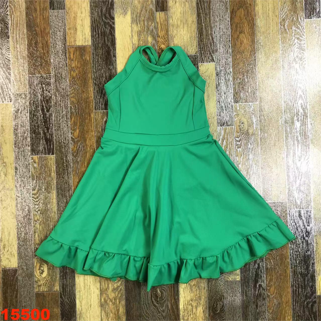 Green Sleeveless Girls' Dress with Frill Hem