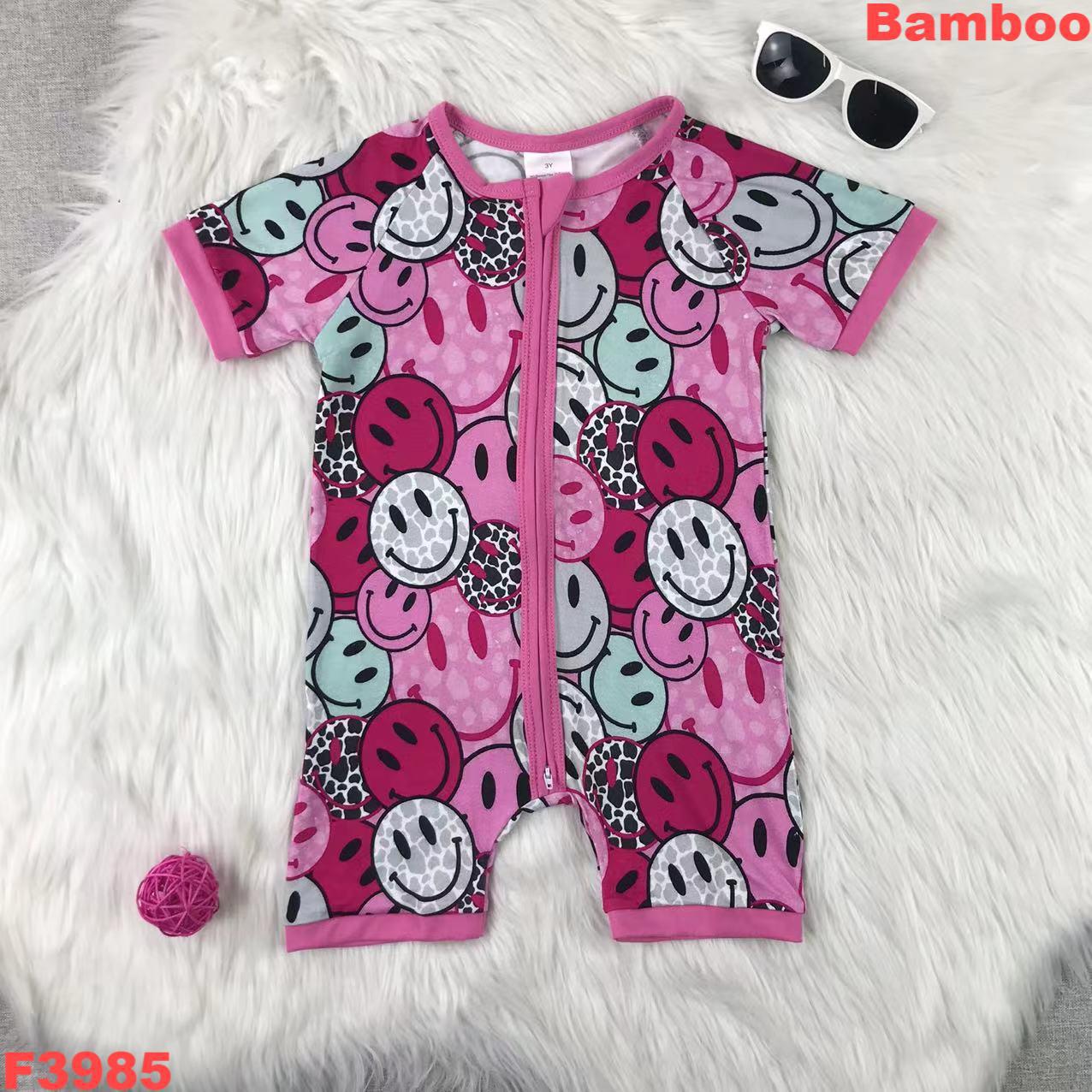 Short Sleeve Smiley Print Bamboo Romper