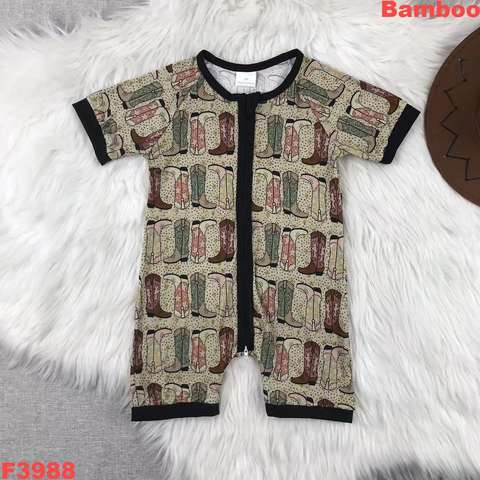 Children's Short Sleeve Romper with Cowboy Boot Print