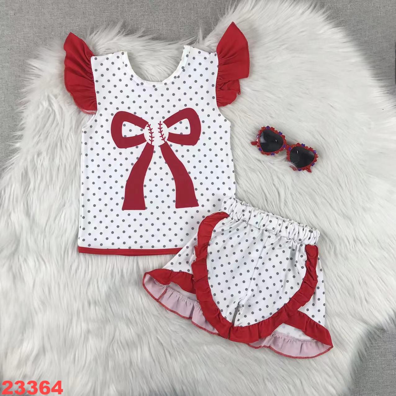Girls' Polka Dot Bow Short Sleeve Set