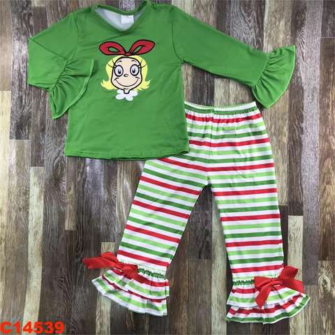 Children's Festive Long Sleeve Set with Striped Pants
