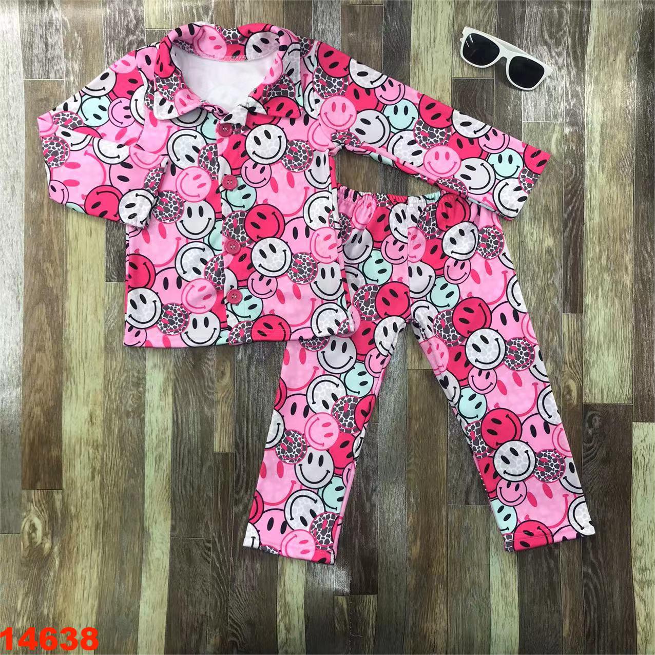 Smiley Print Long Sleeve Pajama Set