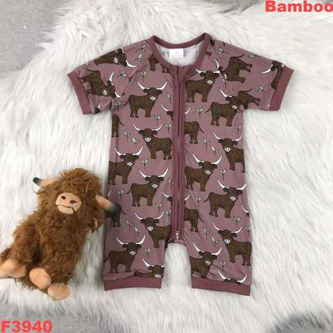 Highland Cow Short Sleeve Bamboo Romper