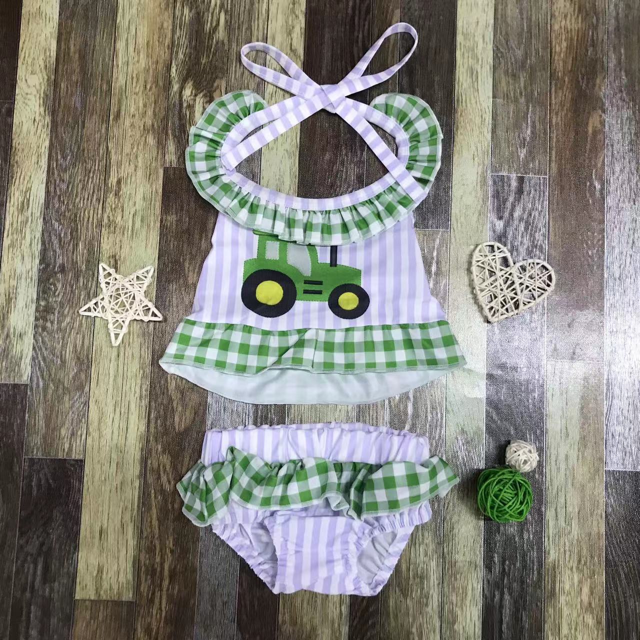 Green Tractor Halter Top and Bloomers Set