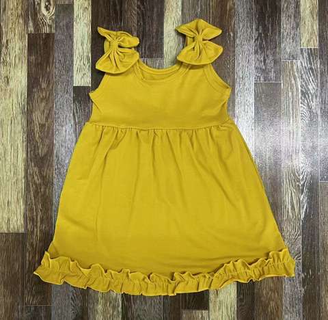 Yellow Sleeveless Ruffled Dress with Bow Details