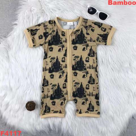 Castle Printed Bamboo Zipper Romper