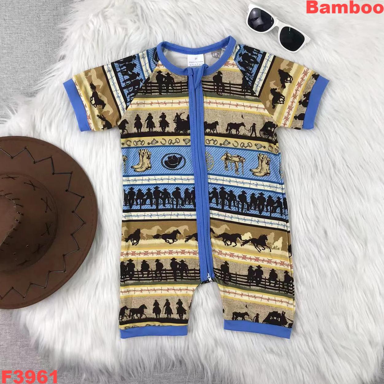 Cowboy-Themed Short Sleeve Zippered Onesie