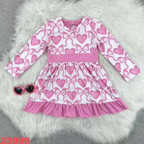 Pink Heart Long Sleeve Dress for Girls
