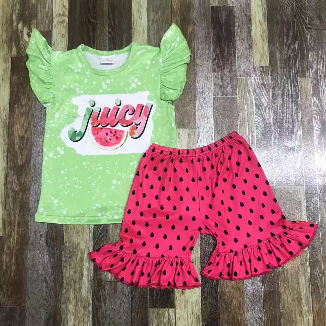 Girls' Watermelon Themed Short Sleeve Set