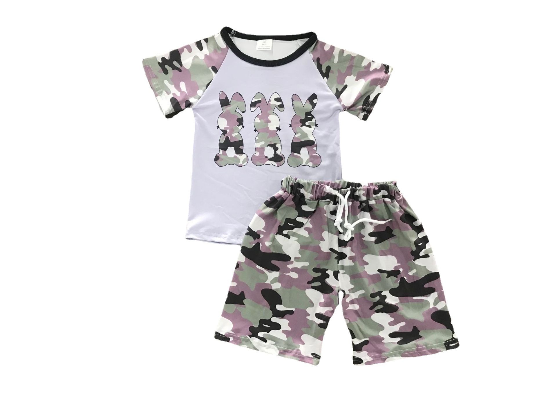 Camouflage Bunny Print Short Sleeve Set