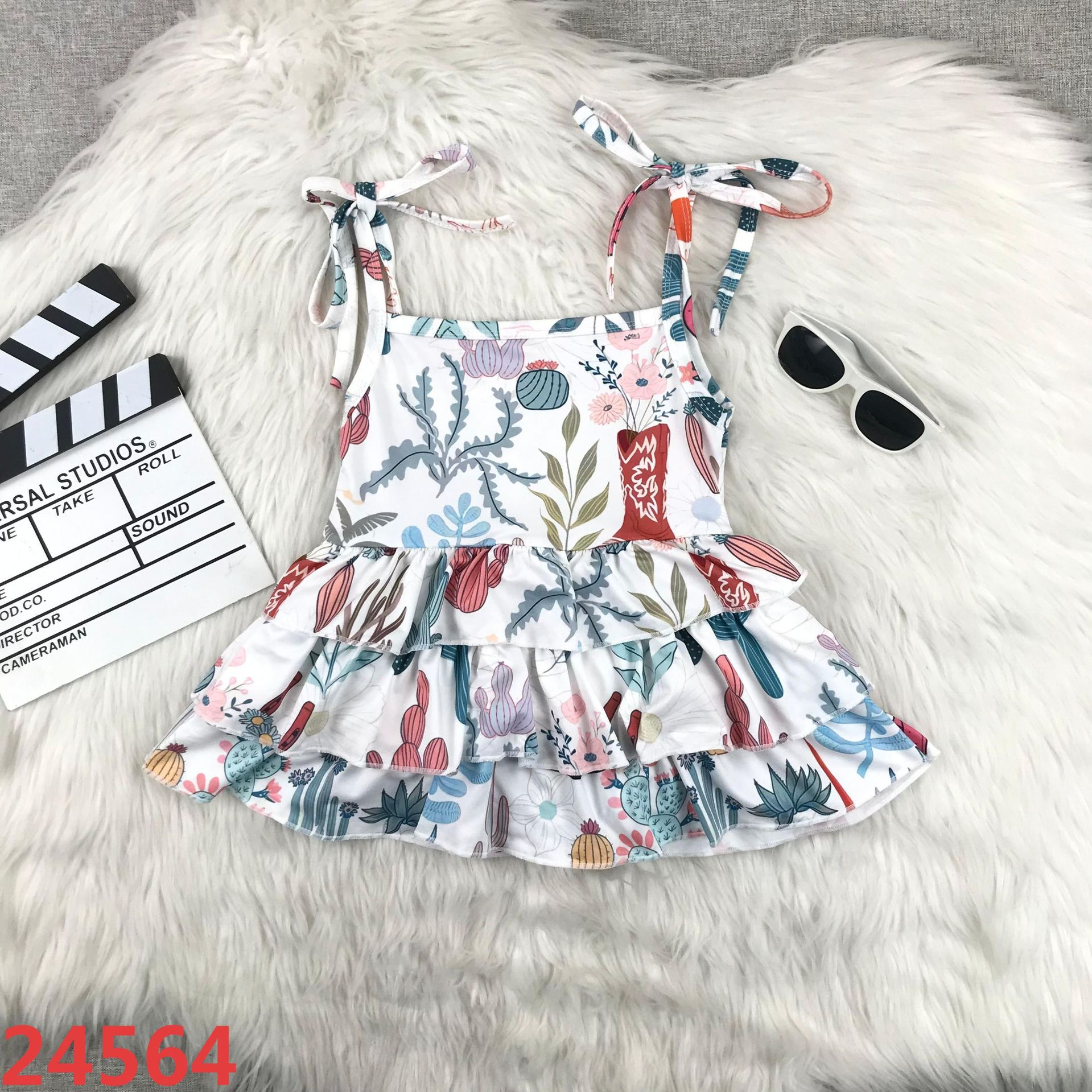 Girls' Sleeveless Cactus Print Dress