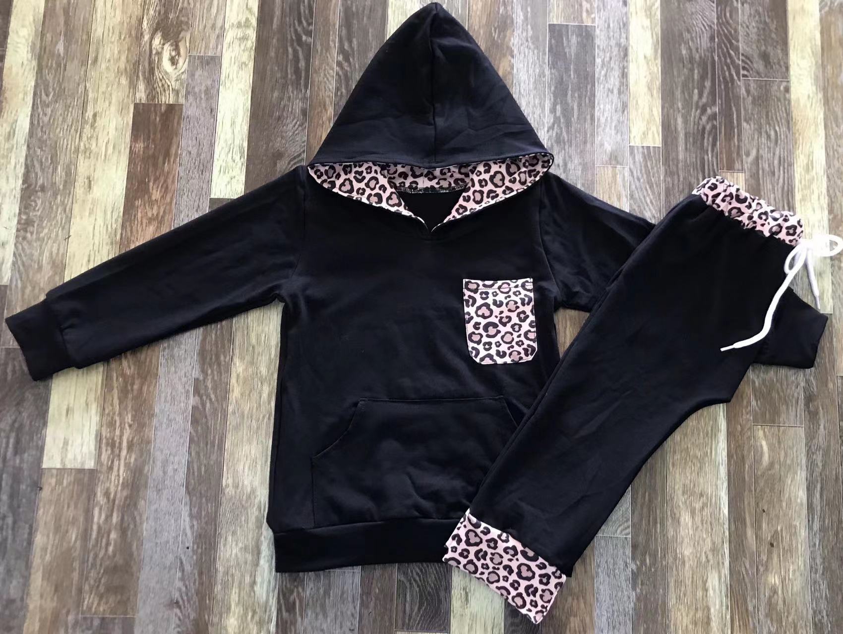 Kids' Leopard Trim Hoodie and Jogger Set