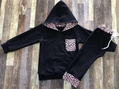 Kids' Leopard Trim Hoodie and Jogger Set