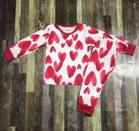 Children's Long Sleeve Heart Pattern Pajama Set