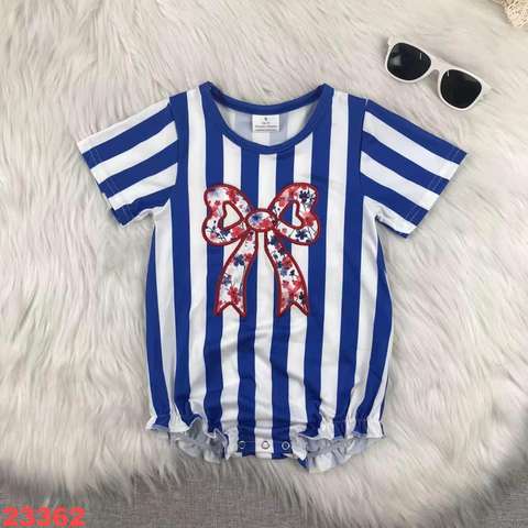 Blue and White Striped Bow Romper