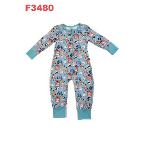 Farm Print Long Sleeve Baby Romper