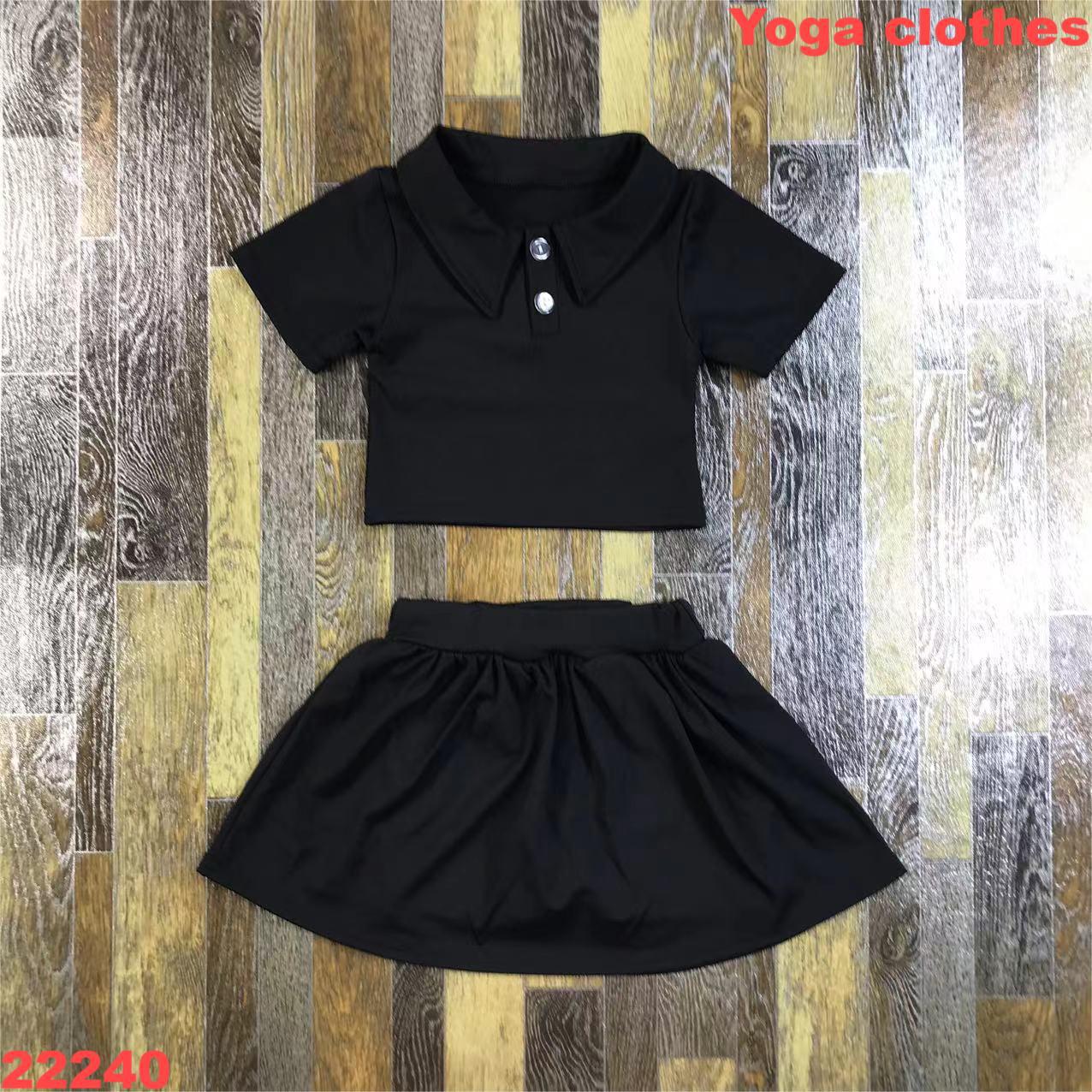 Kids Black Short Sleeve Top with Skirt Set