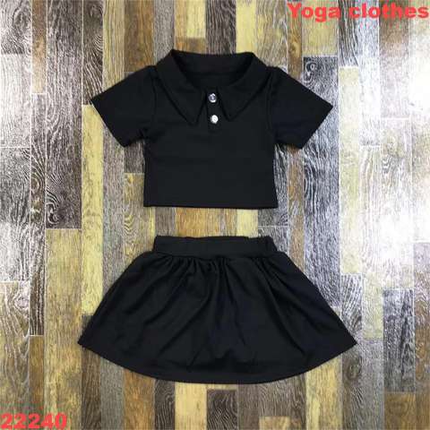 Kids Black Short Sleeve Top with Skirt Set