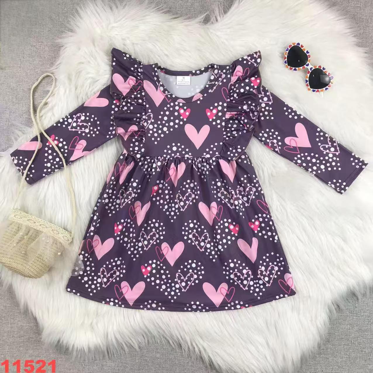 Kids' Long Sleeve Heart Print Dress