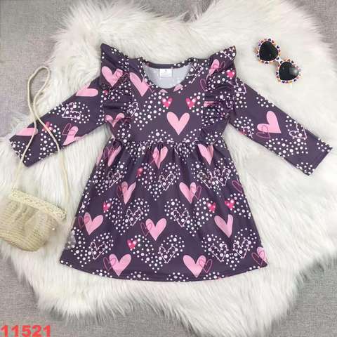 Kids' Long Sleeve Heart Print Dress
