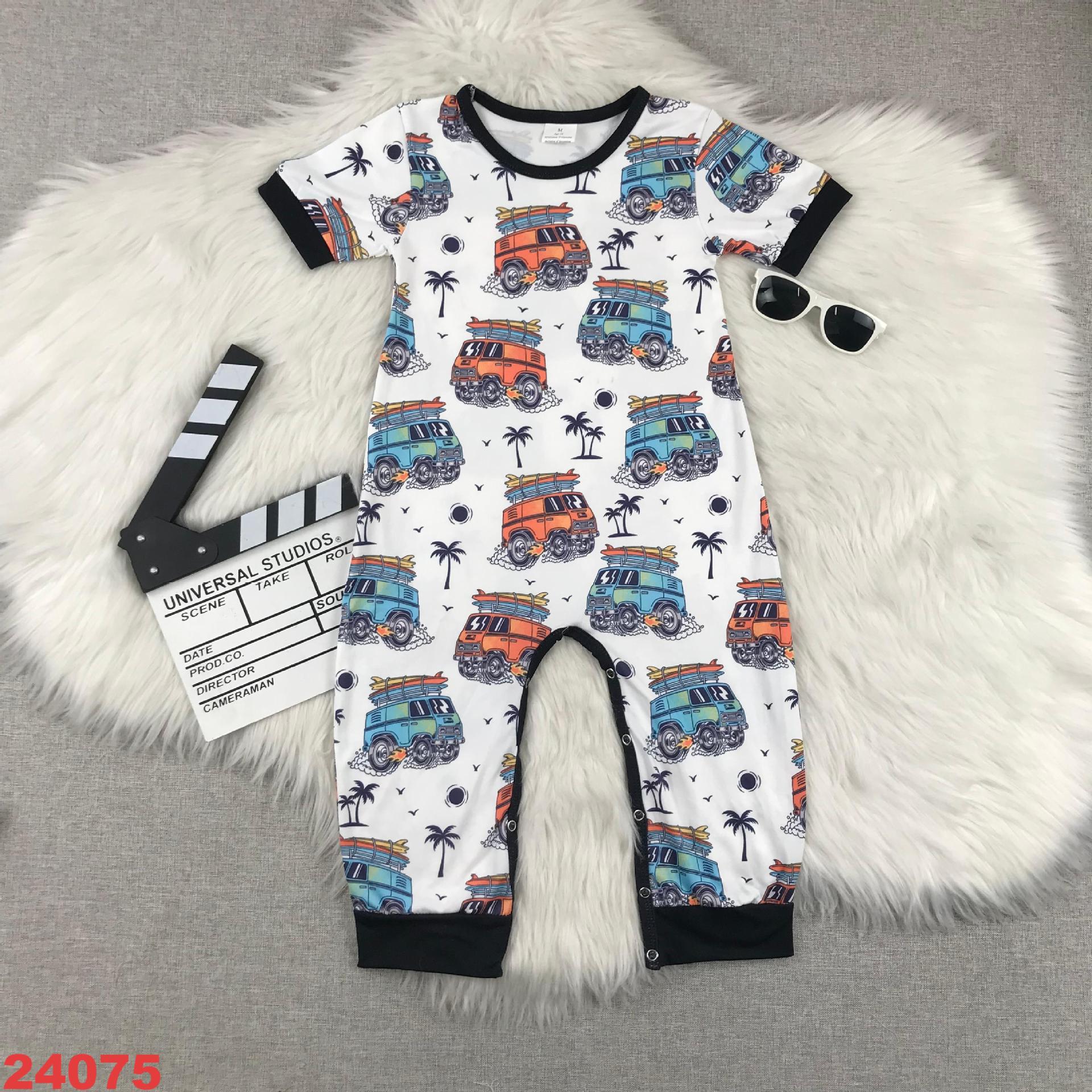 Children's Printed Romper with Beach Van Design