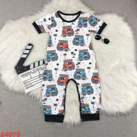 Children's Printed Romper with Beach Van Design