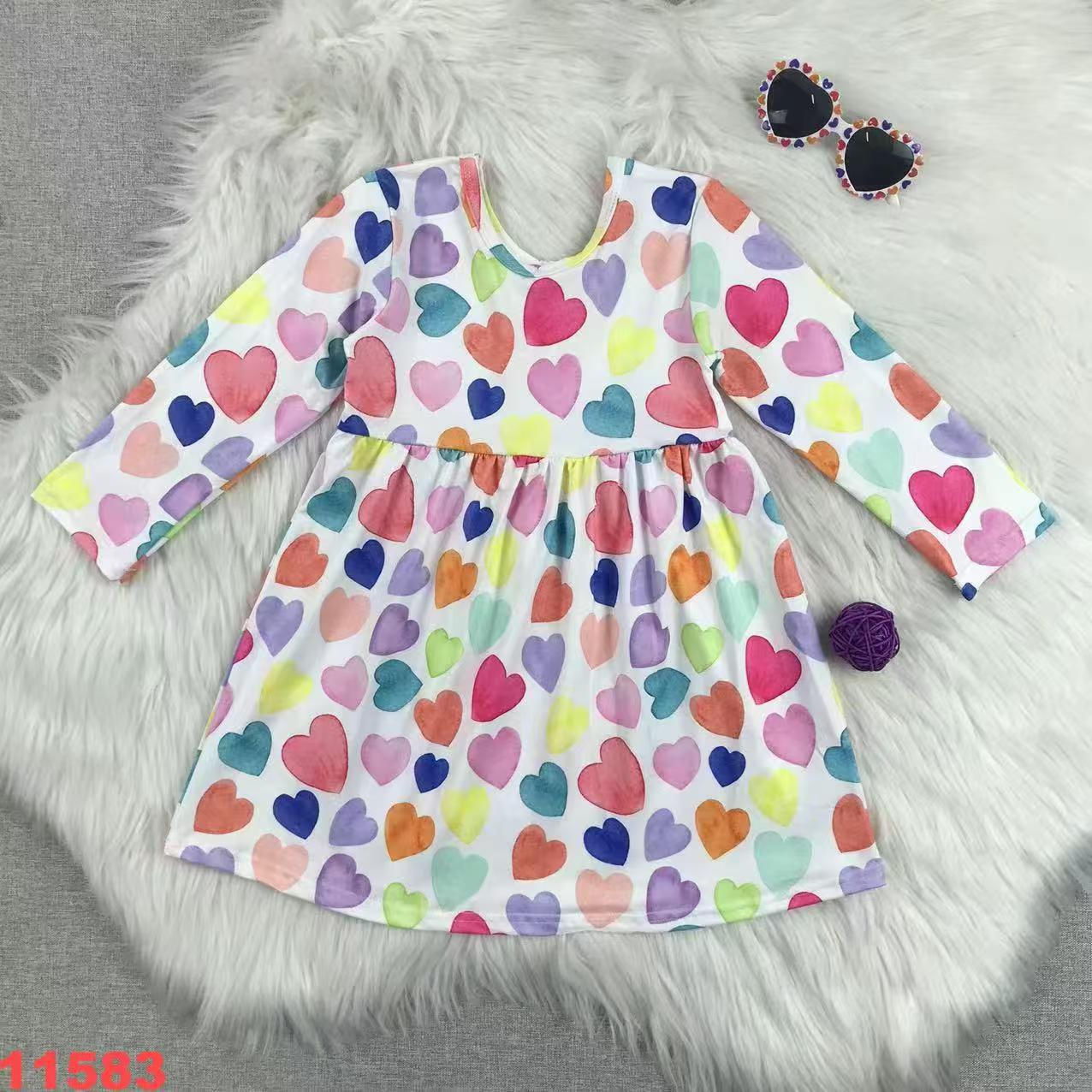 Colorful Heart Pattern Long Sleeve Dress for Girls