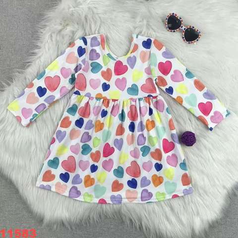 Colorful Heart Pattern Long Sleeve Dress for Girls